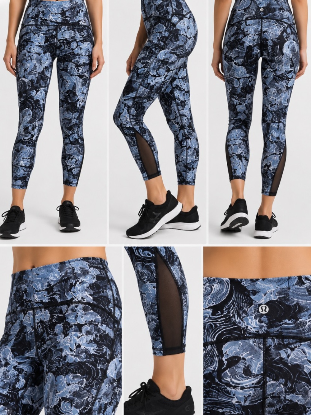 Lululemon Pace Rival Crop 7/8 Leggings Nami Wave White Black Mesh Size 4